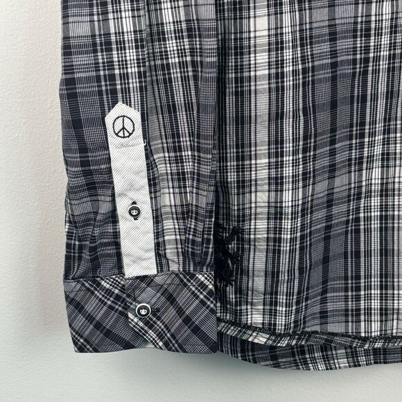 English Hero Men’s Large Shirt Eminence Black Button Up Geometric Cuff Pocket - Picture 3 of 11